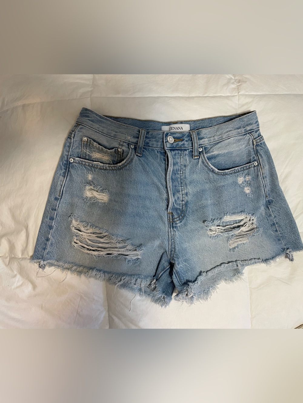 Zenana Alice High Rise Distressed Denim Jean Short Jort Sz M